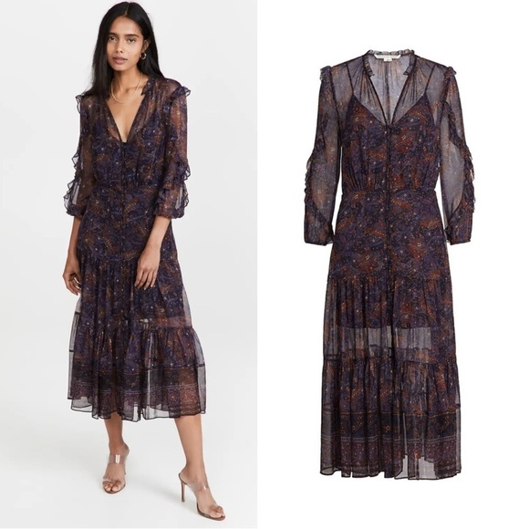 Veronica Beard • Sabina Vintage-Print Dress silk chiffon paisley midi